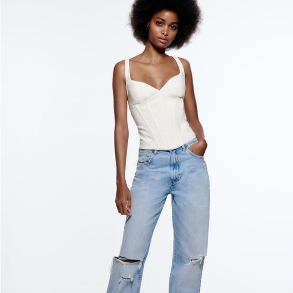 Zara Linen Blend Corsetry-Inspired Top - Picture 2 of 10